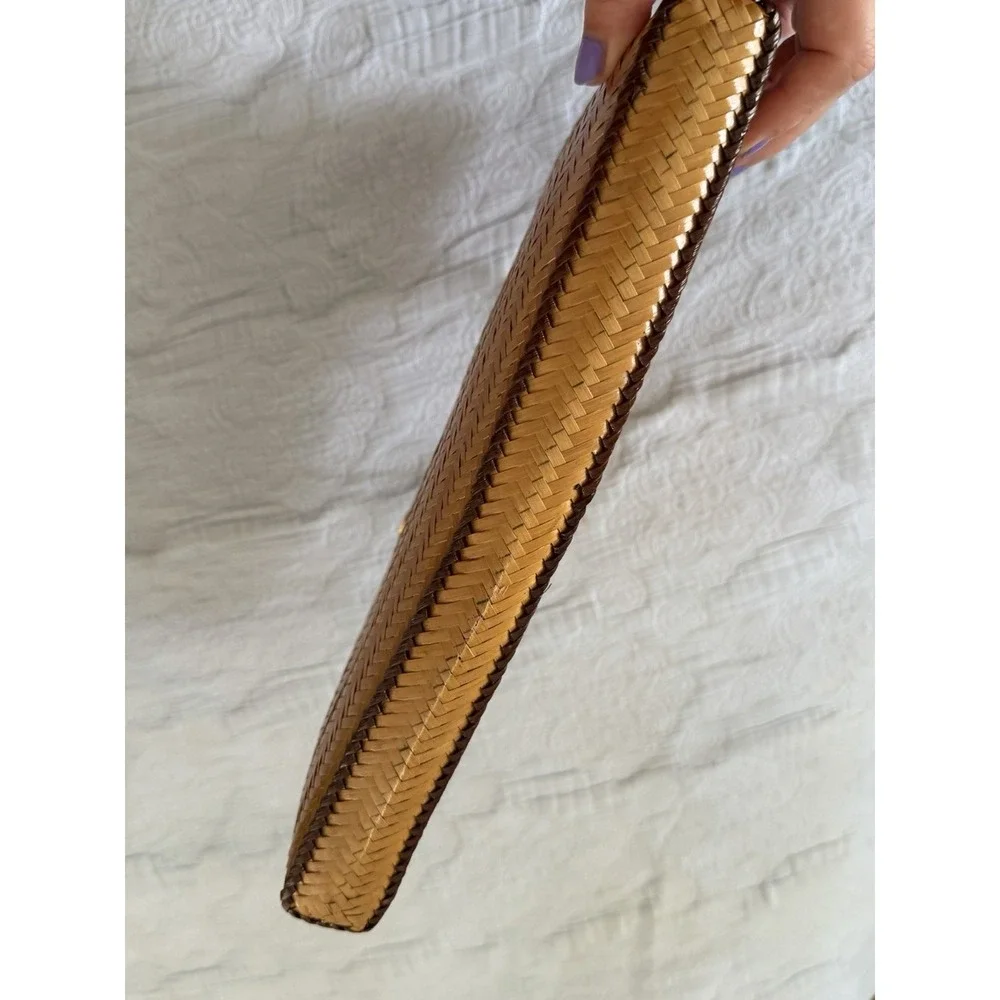 Rattan Woven Bag Carry‎ Case Small Vintage Tote Purse Gold Handle 70s Beach